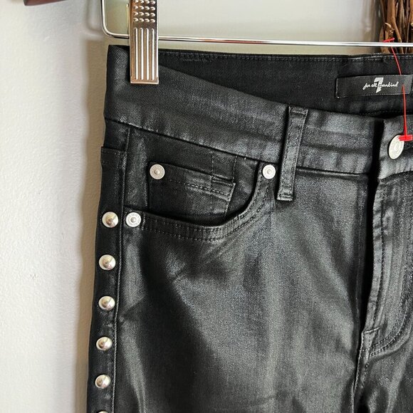 7 for All Mankind Womens Studded Shiny Coated Skinny Ankle Jean Sz 27 Black Fray - Picture 4 of 12